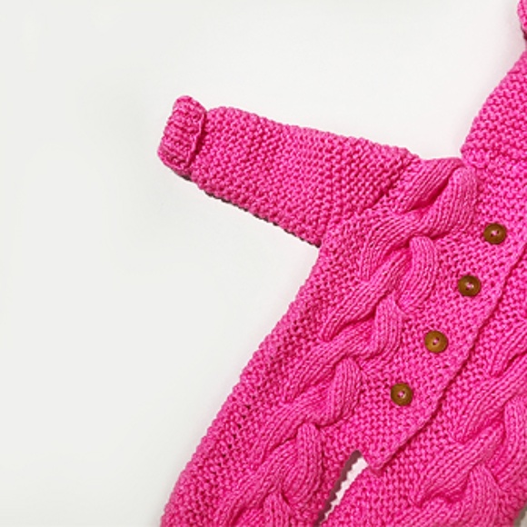 Baby Knitwear Cat Ear Hooded Pram With Booties - Picture 6 of 7